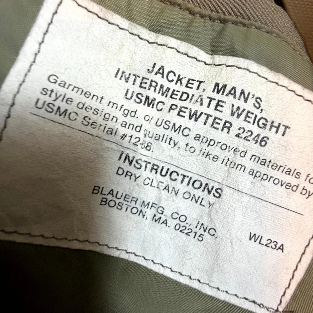 Vintage Blauer USMC Pewter 2246 Bomber Military Jacket Mens 40R Green Full Zip